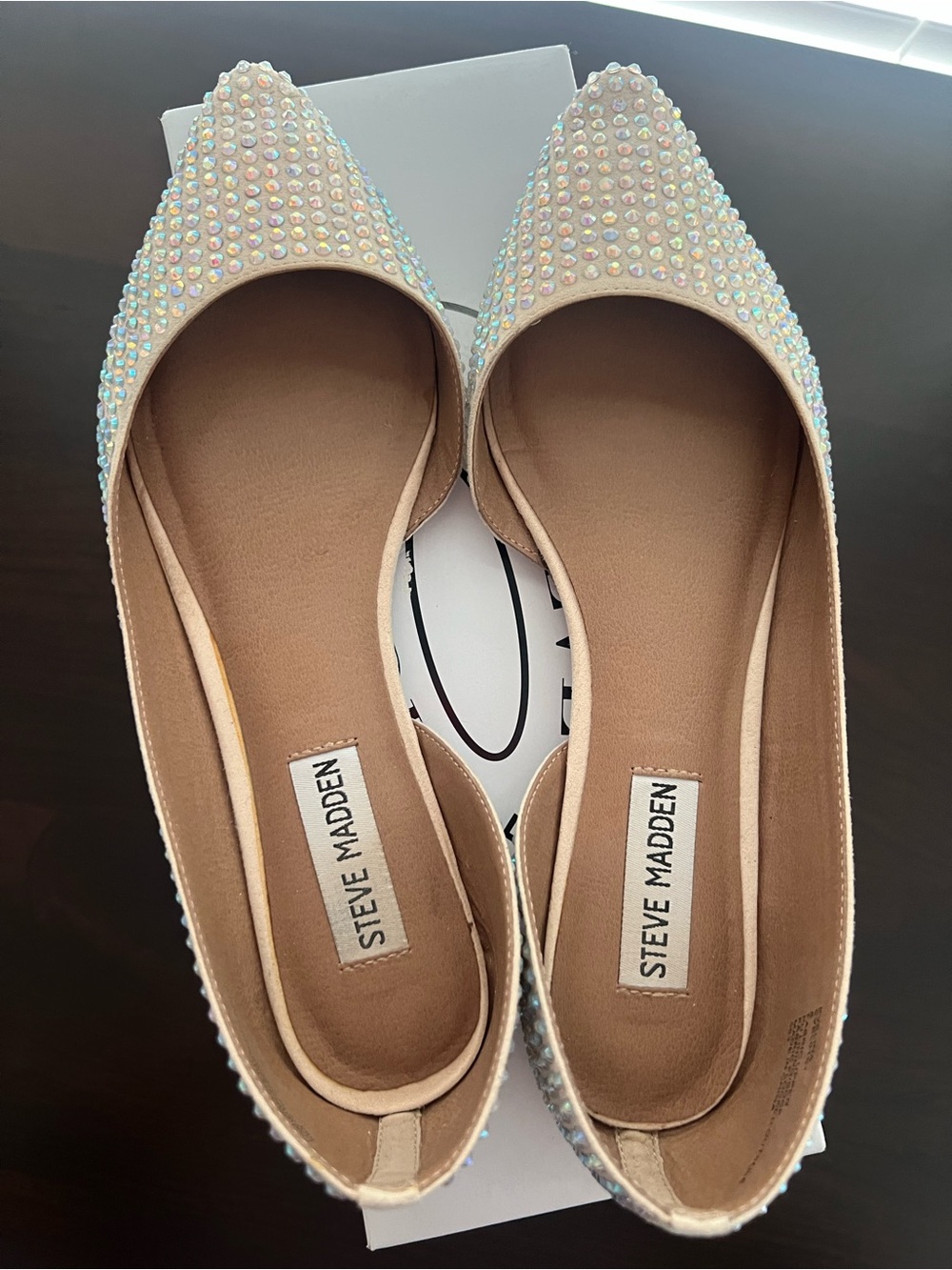 Steve Madden Nude/Iridescent Crystal Pointed Toe Flats